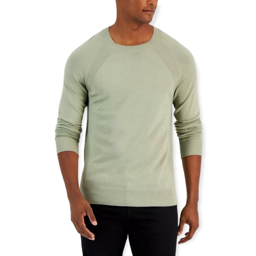 Alfani Mens Ribbed Ranglan Pullover Sweater Subtle Olive XL NWT